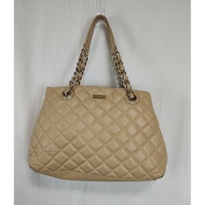 Kate Spade Emerson Place Phoebe Quilted Leather Shoulder Bag Beige Gold Chain